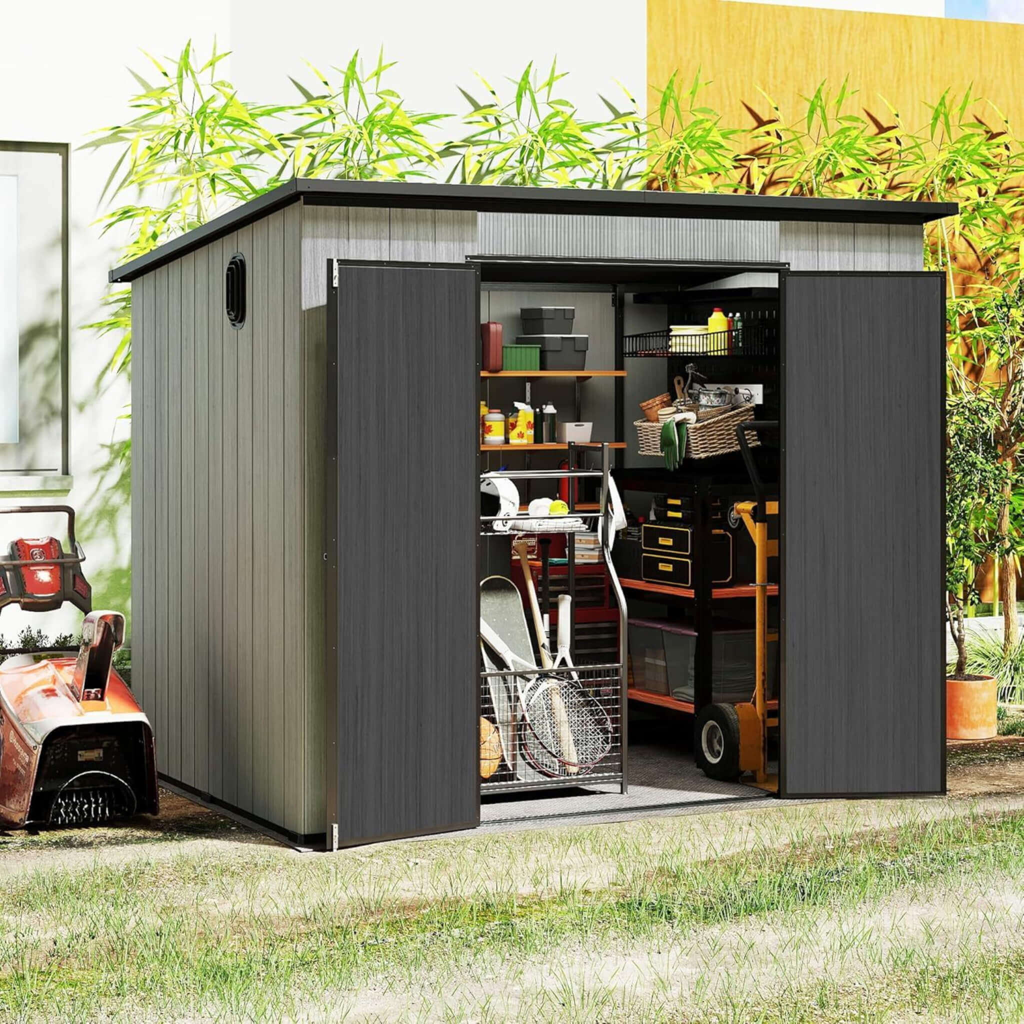 Alora 6x8 ft Outdoor Resin Storage Shed with Lockable Doors