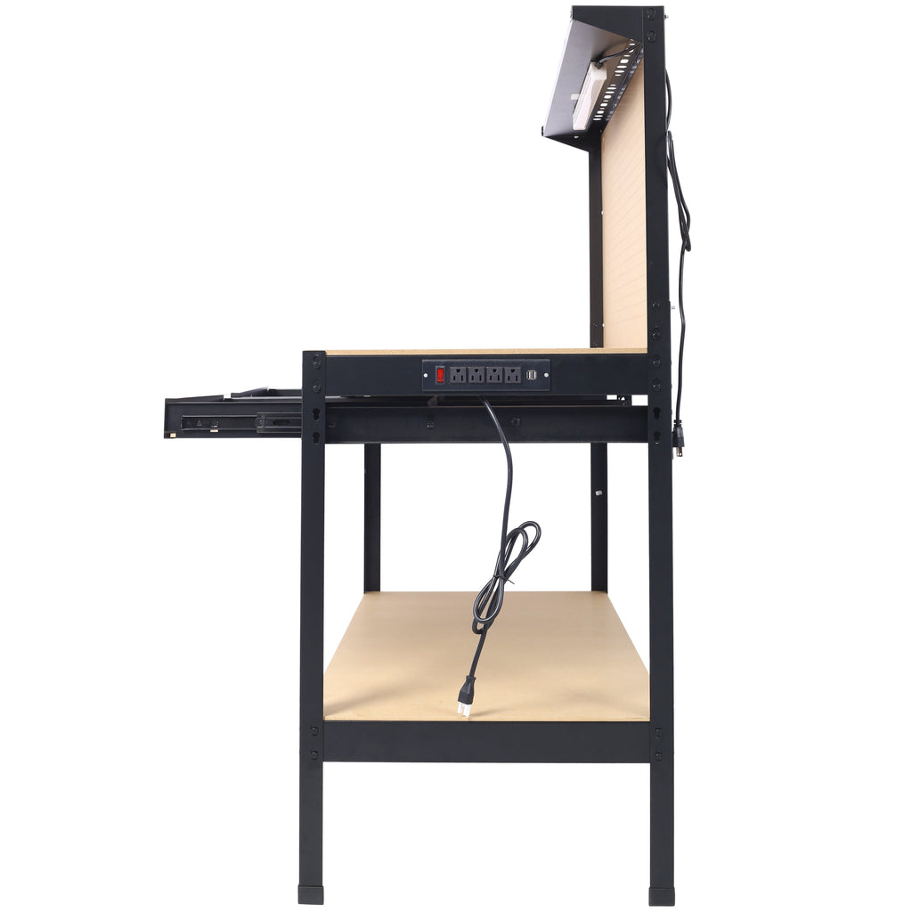 Steel Workbench with Drawer, Pegboard, 4 AC Outlets & 2 USB Ports