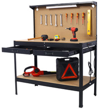 Load image into Gallery viewer, Steel Workbench with Drawer, Pegboard, 4 AC Outlets &amp; 2 USB Ports
