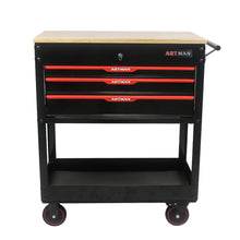Load image into Gallery viewer, 3 DRAWERS MULTIFUNCTIONAL TOOL CART WITH WHEELS AND WOODEN TOP
