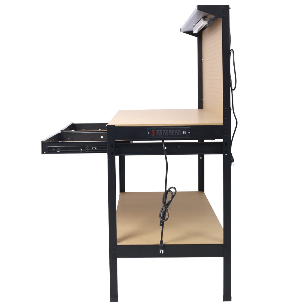 Steel Workbench with Drawer, Pegboard, 4 AC Outlets & 2 USB Ports