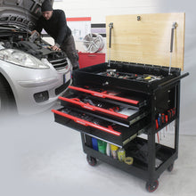 Load image into Gallery viewer, 3 DRAWERS MULTIFUNCTIONAL TOOL CART WITH WHEELS AND WOODEN TOP