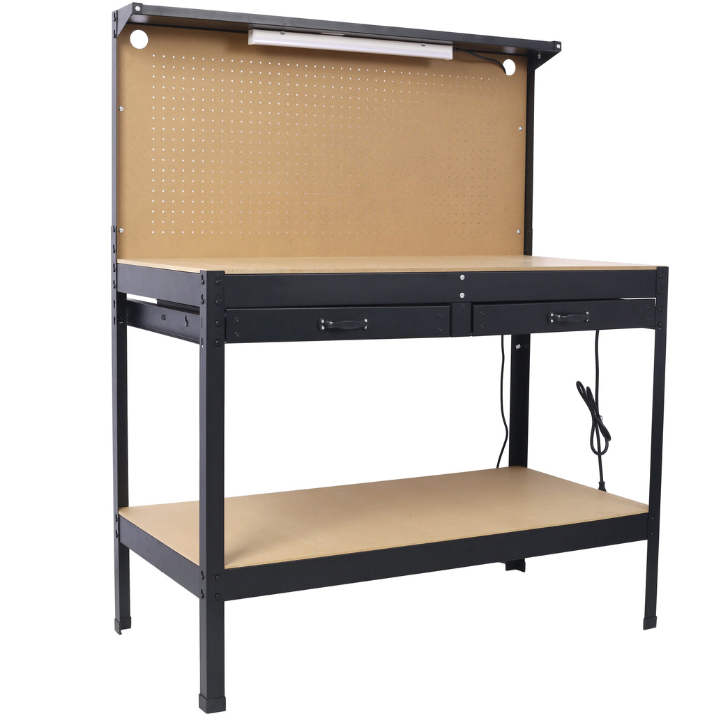 Steel Workbench with Drawer, Pegboard, 4 AC Outlets & 2 USB Ports