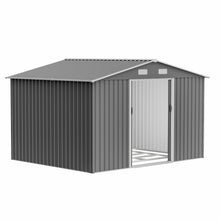 Load image into Gallery viewer, 10X8 FT outdoor tool storage shed with metal foundation and lockable door, all-weather metal shed, gray