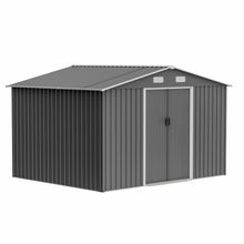 Load image into Gallery viewer, 10X8 FT outdoor tool storage shed with metal foundation and lockable door, all-weather metal shed, gray