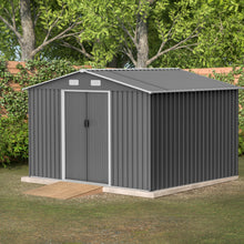 Load image into Gallery viewer, 10X8 FT outdoor tool storage shed with metal foundation and lockable door, all-weather metal shed, gray