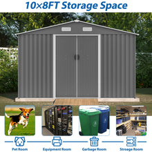 Load image into Gallery viewer, 10X8 FT outdoor tool storage shed with metal foundation and lockable door, all-weather metal shed, gray