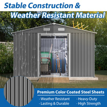 Load image into Gallery viewer, 10X8 FT outdoor tool storage shed with metal foundation and lockable door, all-weather metal shed, gray