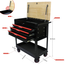 Load image into Gallery viewer, 3 DRAWERS MULTIFUNCTIONAL TOOL CART WITH WHEELS AND WOODEN TOP