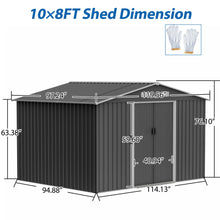 Load image into Gallery viewer, 10X8 FT outdoor tool storage shed with metal foundation and lockable door, all-weather metal shed, gray