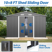 Load image into Gallery viewer, 10X8 FT outdoor tool storage shed with metal foundation and lockable door, all-weather metal shed, gray