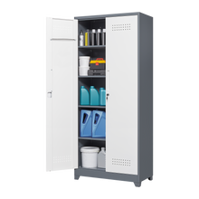 Load image into Gallery viewer, Metal storage cabinets, lockable cleaning tool cabinets, high broom tool organizers, and large storage cabinets in storage store