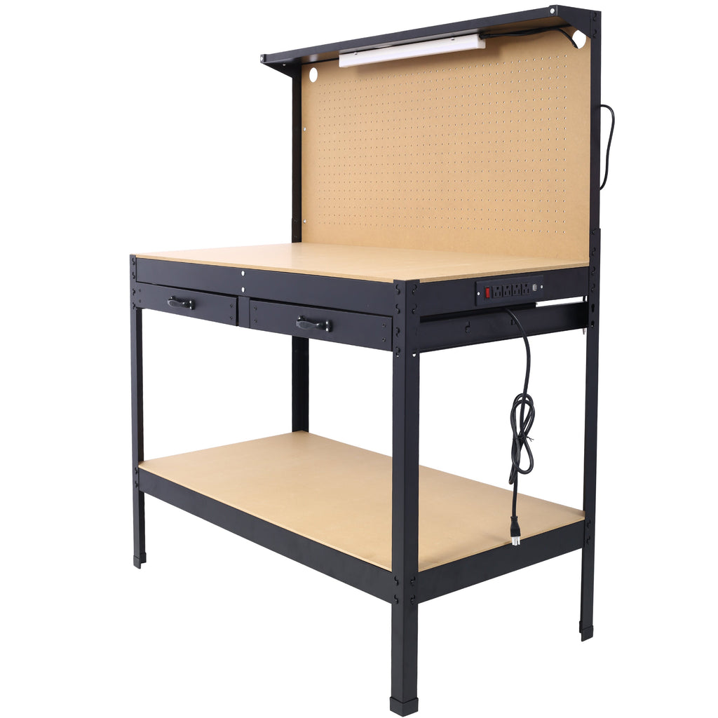 Steel Workbench with Drawer, Pegboard, 4 AC Outlets & 2 USB Ports