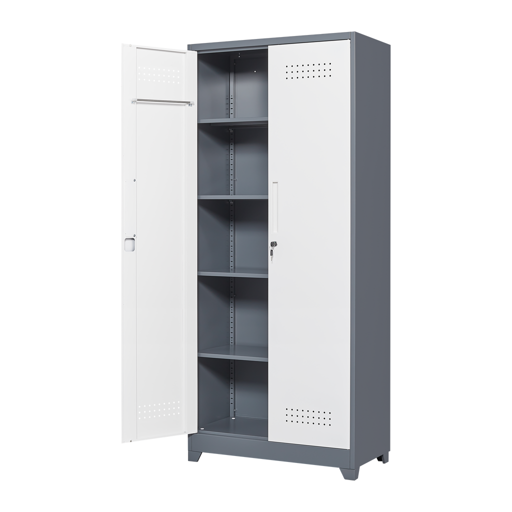 Metal storage cabinets, lockable cleaning tool cabinets, high broom tool organizers, and large storage cabinets in storage store
