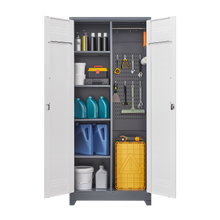 Load image into Gallery viewer, Metal storage cabinets, lockable cleaning tool cabinets, high broom tool organizers, and large storage cabinets in storage store