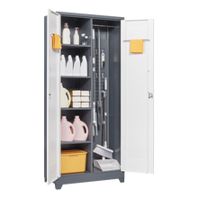 Load image into Gallery viewer, Metal storage cabinets, lockable cleaning tool cabinets, high broom tool organizers, and large storage cabinets in storage store