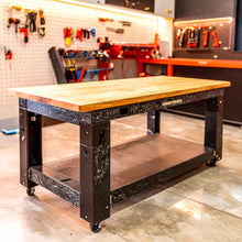 Load image into Gallery viewer, Gladiator 8’ Adjustable Height Workbench – heavy-duty steel frame with hardwood top